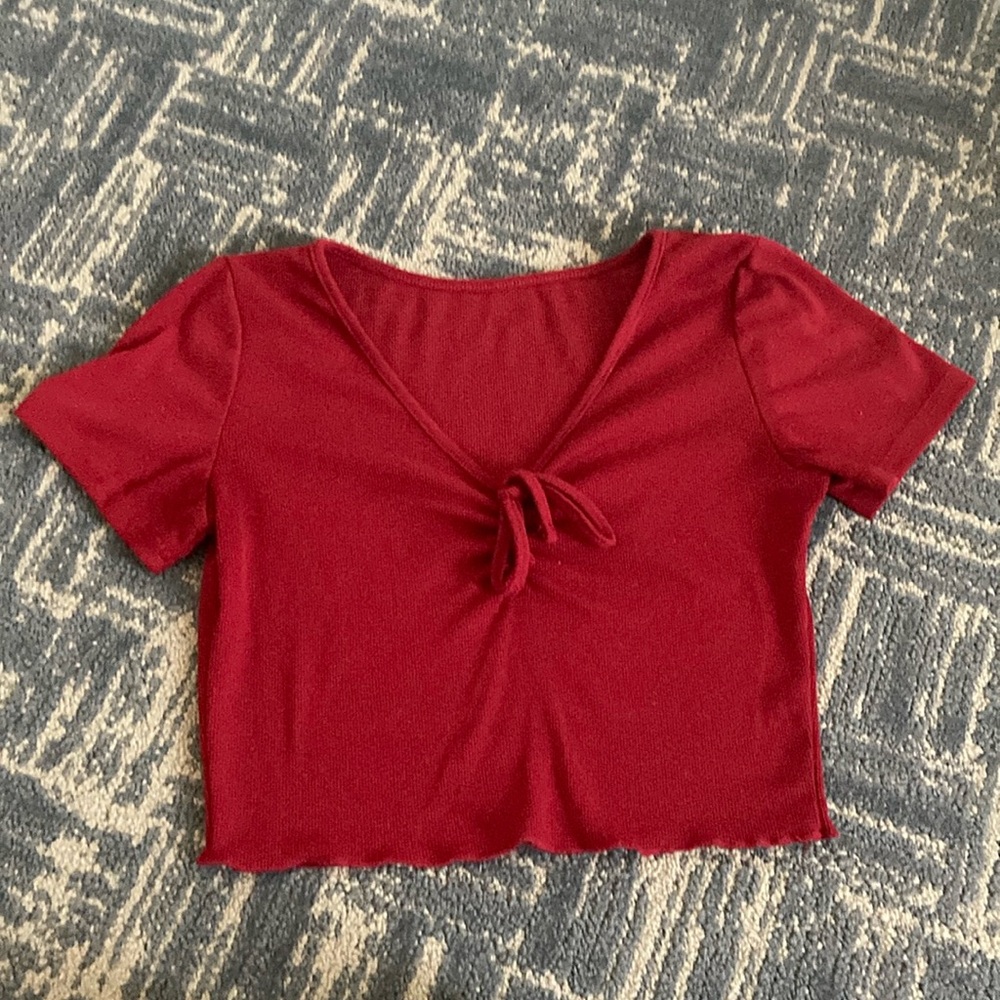 Women's Red V-Neck Tie Front Top